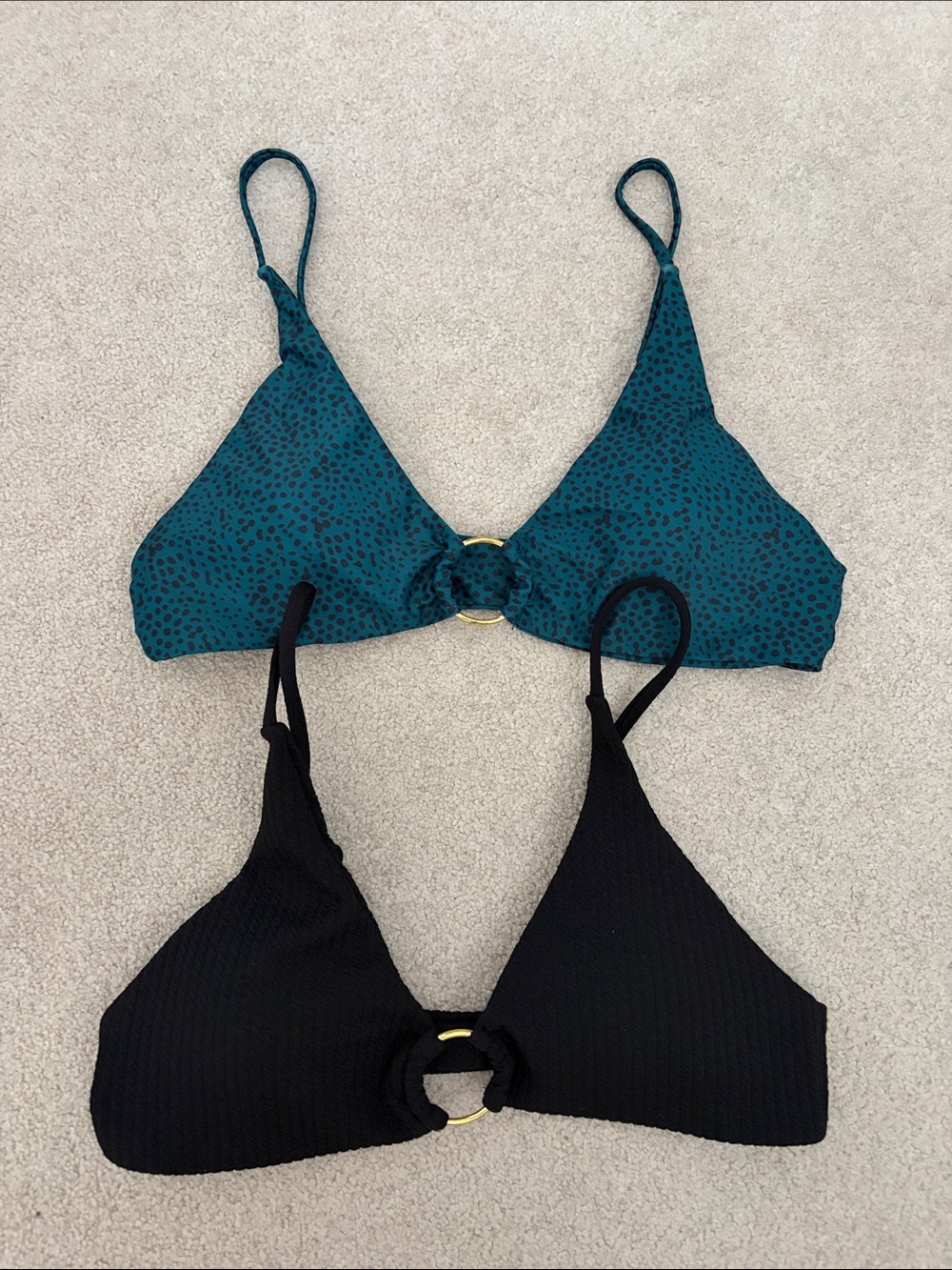 Women’s Teal Leopard & Black Ring-Front Bikini Tops